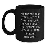 Load image into Gallery viewer, Real Estate Investor Gifts Black Coffee Mug Inspirational Quote &#39;No Matter How Difficult The Days May Get&#39; Gifts from Family to Real Estate Investor - Main
