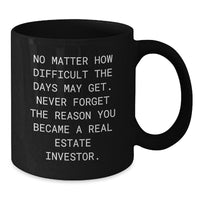 Load image into Gallery viewer, Real Estate Investor Gifts Black Coffee Mug Inspirational Quote &#39;No Matter How Difficult The Days May Get&#39; Gifts from Family to Real Estate Investor - Additional
