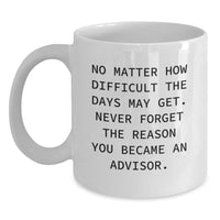 Load image into Gallery viewer, Funny Advisor Gifts from Friends for Men, &#39;No Matter How Difficult The Days May Get.&#39;, White Coffee Mug, Christmas Unique Presents - Main
