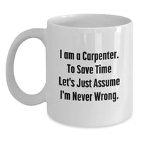 Load image into Gallery viewer, Funny Carpenter Gifts from Friends - &#39;I&#39;m Never Wrong&#39; White Coffee Mug for Men, Unique Christmas Unique Gifts - Main
