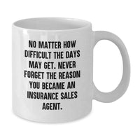 Load image into Gallery viewer, Funny Inspirational Gifts from Men to Insurance Sales Agent Friends at Christmas Time - White Coffee Mug, &#39;Never Forget The Reason You Became An Insurance Sales Agent&#39; Quote - Additional
