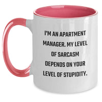 Load image into Gallery viewer, Funny Sarcasm Appliance Manager Birthday Unique Gifts from Friends, Two Tone Coffee Mug, &#39;I&#39;m An Apartment Manager. My Level Of Sarcasm Depends On Your Level Of Stupidity.&#39; - Main
