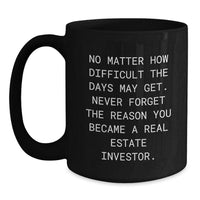 Load image into Gallery viewer, Real Estate Investor Gifts Black Coffee Mug Inspirational Quote &#39;No Matter How Difficult The Days May Get&#39; Gifts from Family to Real Estate Investor - Main
