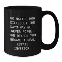 Load image into Gallery viewer, Real Estate Investor Gifts Black Coffee Mug Inspirational Quote &#39;No Matter How Difficult The Days May Get&#39; Gifts from Family to Real Estate Investor - Additional
