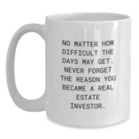Load image into Gallery viewer, Inspirational Real Estate Investor Gifts from Friends, Birthday Unique White Coffee Mug &#39;No Matter How Difficult The Days May Get&#39; - Main
