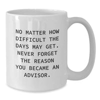 Load image into Gallery viewer, Funny Advisor Gifts from Friends for Men, &#39;No Matter How Difficult The Days May Get.&#39;, White Coffee Mug, Christmas Unique Presents - Additional

