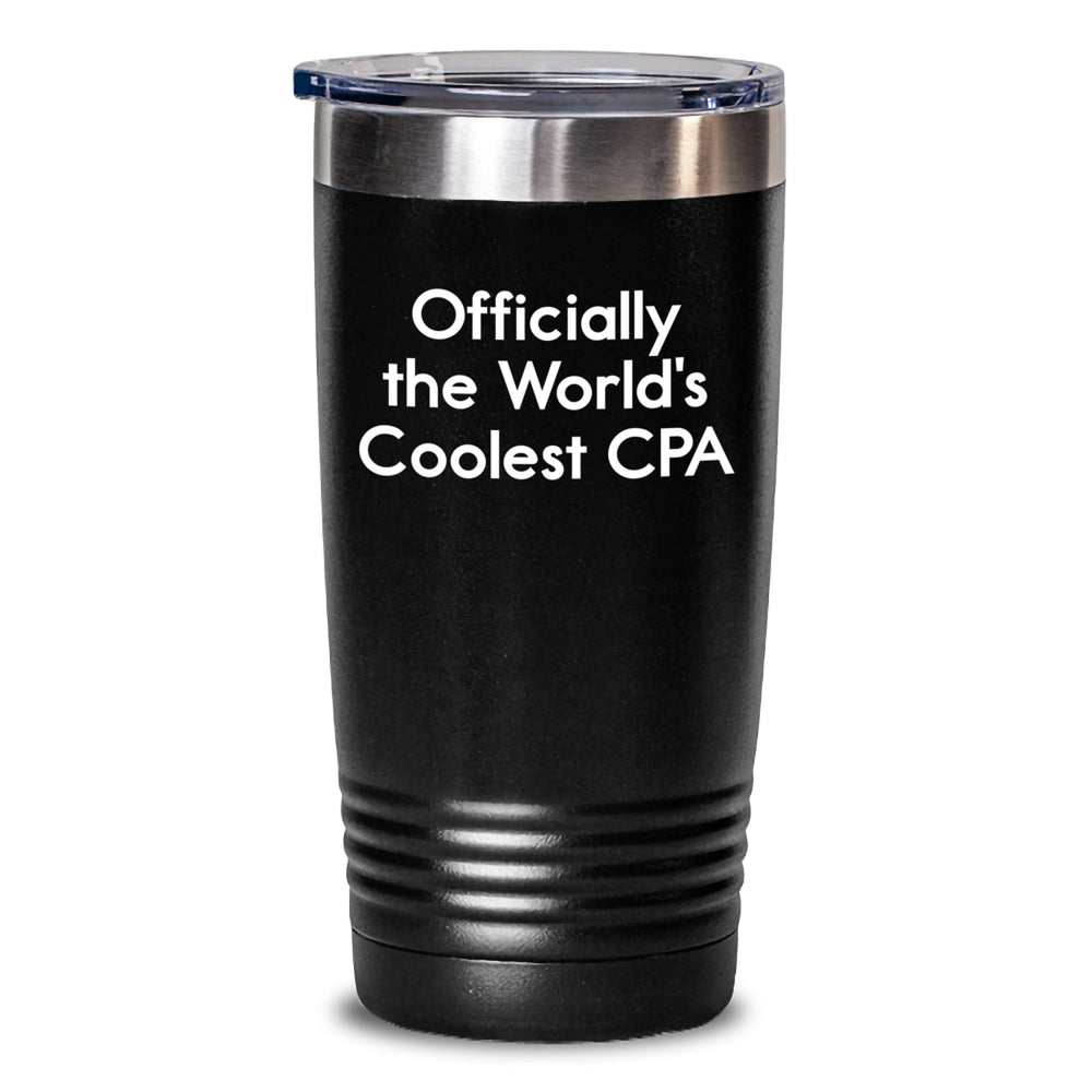Funny CPA Gifts from Friends, 'Officially The World's Coolest Cpa' Tumbler for Birthday, 20oz or 30oz Stainless Steel with Powder Coating, Keeps Drinks Hot or Cold, Hand Wash Only, Gifts for CPA - Main