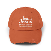 Load image into Gallery viewer, Distressed Cap - Team Jesus Eternal Member, Occasional Sinner
