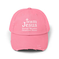 Load image into Gallery viewer, Distressed Cap - Team Jesus Eternal Member, Occasional Sinner
