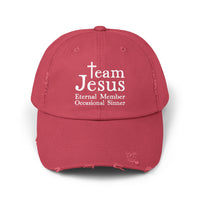 Load image into Gallery viewer, Distressed Cap - Team Jesus Eternal Member, Occasional Sinner
