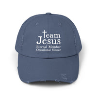 Load image into Gallery viewer, Distressed Cap - Team Jesus Eternal Member, Occasional Sinner
