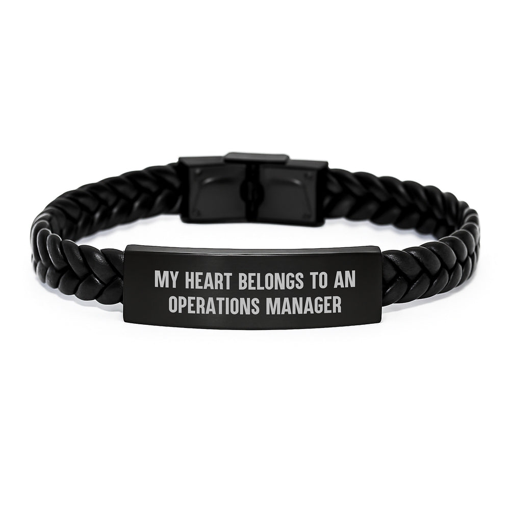 Funny Operations Manager Gifts from Men to Operations Manager - Interlaced Leather Bracelet, My Heart Belongs To An Operations Manager Inspired Birthday Unique Presents - Image 1