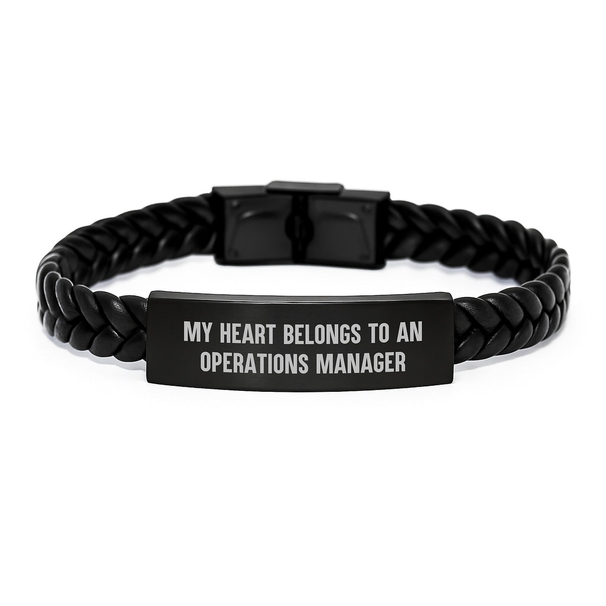 Funny Operations Manager Gifts from Men to Operations Manager - Interlaced Leather Bracelet, My Heart Belongs To An Operations Manager Inspired Birthday Unique Presents - Image 1