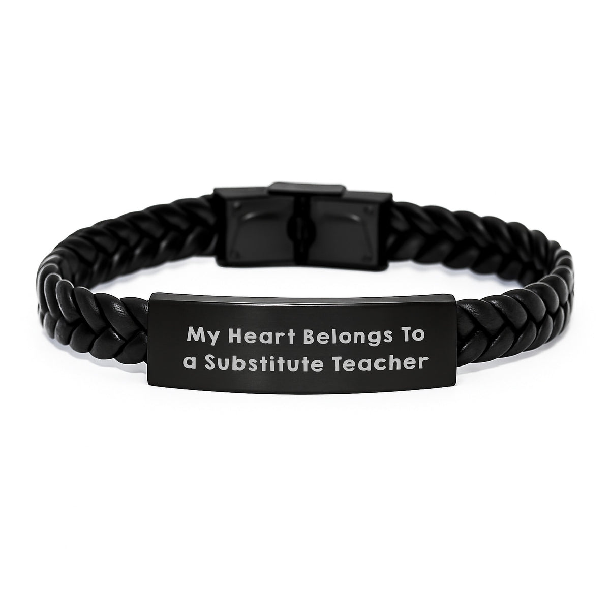 Funny Substitute Teacher Gifts from Friends - My Heart Belongs To A Substitute Teacher Interlaced Leather Bracelet for Birthday - Image 1