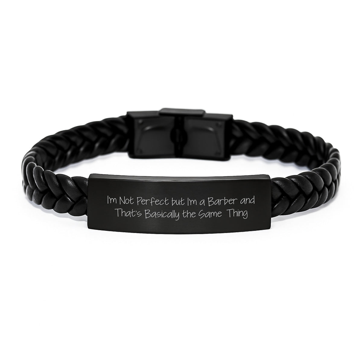 Funny Barber Gifts from Friends, Unique Interlaced Leather Braces for Birthday, 'I'm Not Perfect But I'm A Barber And That's Basically The Same Thing' - Image 1