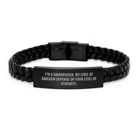 Load image into Gallery viewer, Funny Hairdresser Gifts for Her Birthday - Interlaced Leather Bracelet with Quotes from Hairdressers, Gifts from Friends, Gifts for Hairdresser - Image 1
