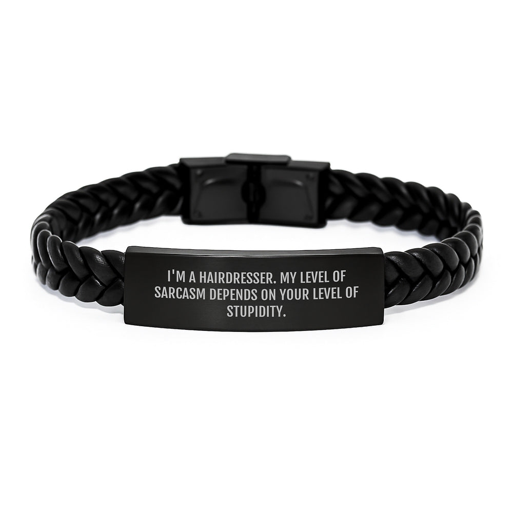 Funny Hairdresser Gifts for Her Birthday - Interlaced Leather Bracelet with Quotes from Hairdressers, Gifts from Friends, Gifts for Hairdresser - Image 1
