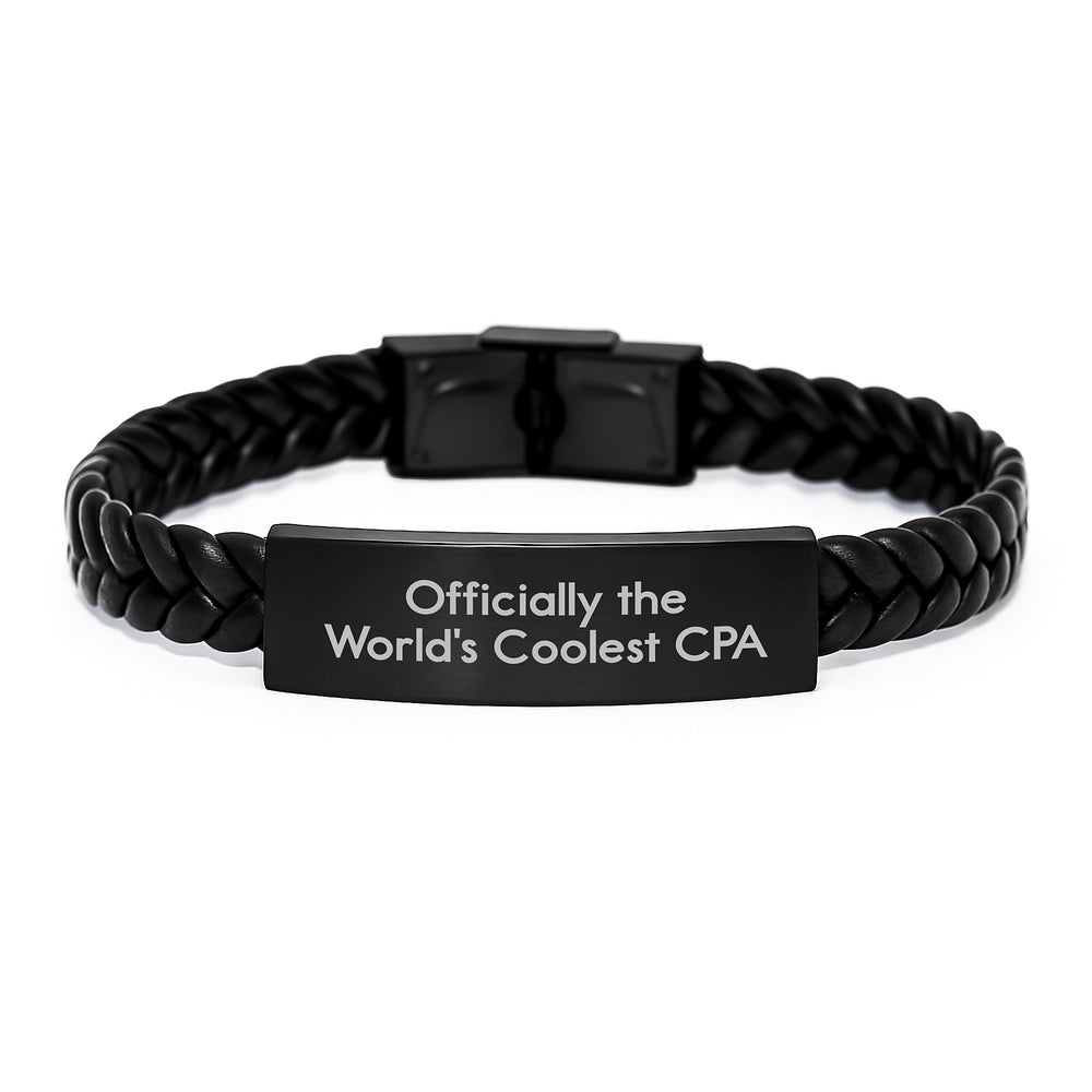Funny CPA Gifts from Friends - Interlaced Leather Birthday Wishes 'Officially The World's Coolest Cpa' for CPA Enthusiasts - Image 1