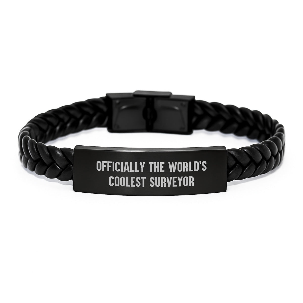 Cool Surveyor Gifts for Men, Officially The World's Coolest Surveyor Interlaced Leather Bracelet, Birthday Unique Gifts from Friends, Funny Quote Inside - Image 1