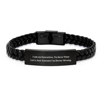 Load image into Gallery viewer, Funny Executive Gifts from Friends - &#39;I Am An Executive. To Save Time Let&#39;s Just Assume I&#39;m Never Wrong.&#39; Interlaced Leather Bracelet for Men or Women on Birthday - Image 1
