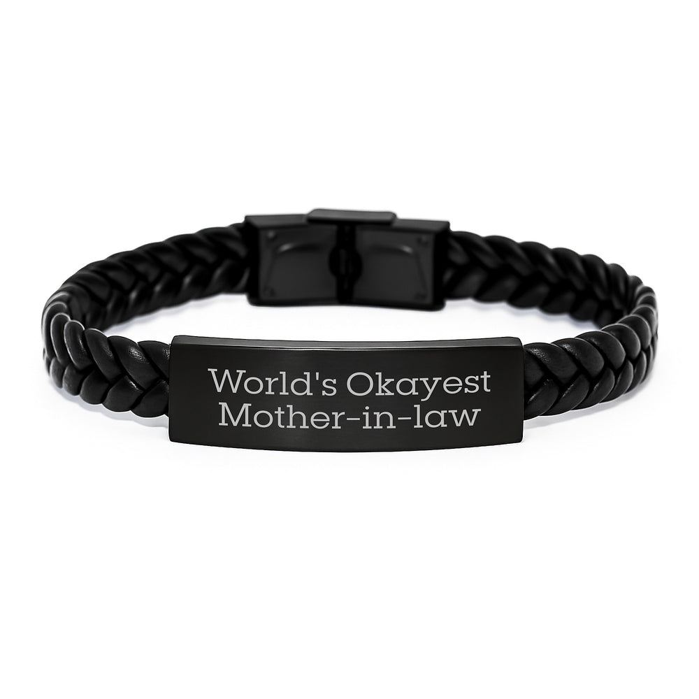 Funny Mom-in-law Gifts, World's Okayest Mom-in-law Interlaced Leather Bracelet for Birthday, Gifts from Family - A Durable Stainless Steel and PU Leather Combination - Image 1