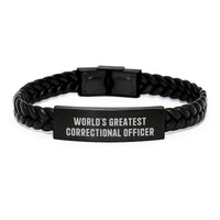 Load image into Gallery viewer, World&#39;s Greatest Correctional Officer Gifts for Men - Interlaced Leather Bracelet from Friends - Graduation Unique Gifts - Image 1
