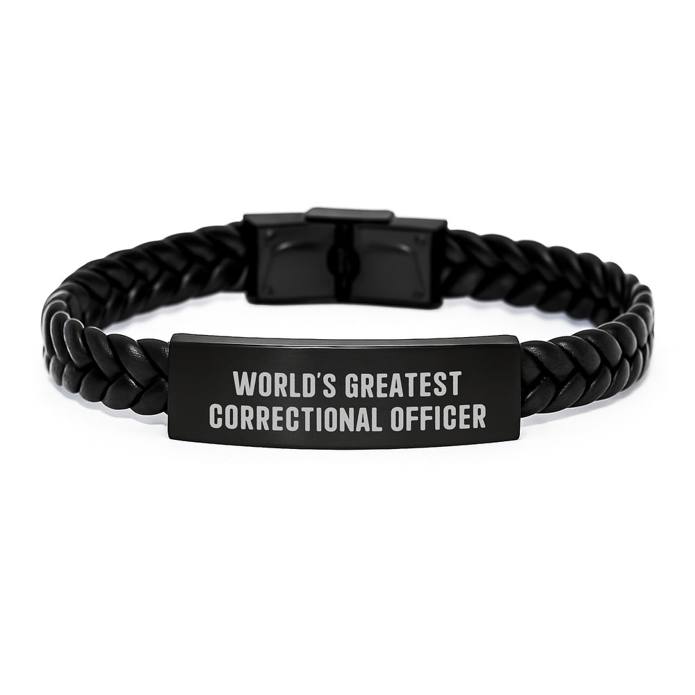 World's Greatest Correctional Officer Gifts for Men - Interlaced Leather Bracelet from Friends - Graduation Unique Gifts - Image 1