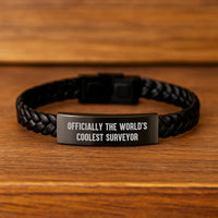 Load image into Gallery viewer, Cool Surveyor Gifts for Men, Officially The World&#39;s Coolest Surveyor Interlaced Leather Bracelet, Birthday Unique Gifts from Friends, Funny Quote Inside - Image 2

