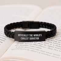 Load image into Gallery viewer, Cool Surveyor Gifts for Men, Officially The World&#39;s Coolest Surveyor Interlaced Leather Bracelet, Birthday Unique Gifts from Friends, Funny Quote Inside - Image 3
