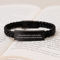 Load image into Gallery viewer, Funny Executive Gifts from Friends - &#39;I Am An Executive. To Save Time Let&#39;s Just Assume I&#39;m Never Wrong.&#39; Interlaced Leather Bracelet for Men or Women on Birthday - Image 3
