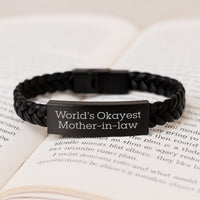 Load image into Gallery viewer, Funny Mom-in-law Gifts, World&#39;s Okayest Mom-in-law Interlaced Leather Bracelet for Birthday, Gifts from Family - A Durable Stainless Steel and PU Leather Combination - Image 3

