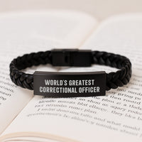 Load image into Gallery viewer, World&#39;s Greatest Correctional Officer Gifts for Men - Interlaced Leather Bracelet from Friends - Graduation Unique Gifts - Image 3
