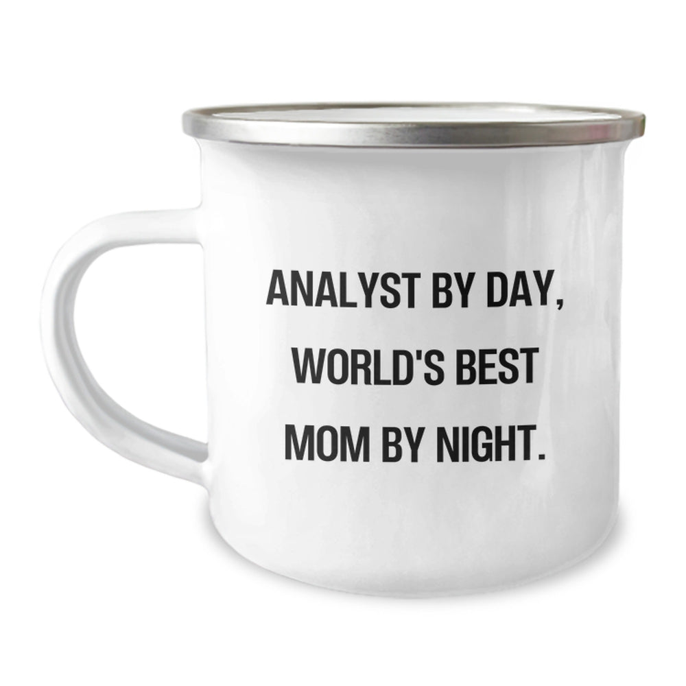 Funny Analyst Gifts from Mom to Daughter Graduation Unique Camping Mugs, World's Best Mom, 12 oz Stainless Steel with Enamel Finish, Perfect for Analyst By Day, World's Best Mom By Night. - Image 1