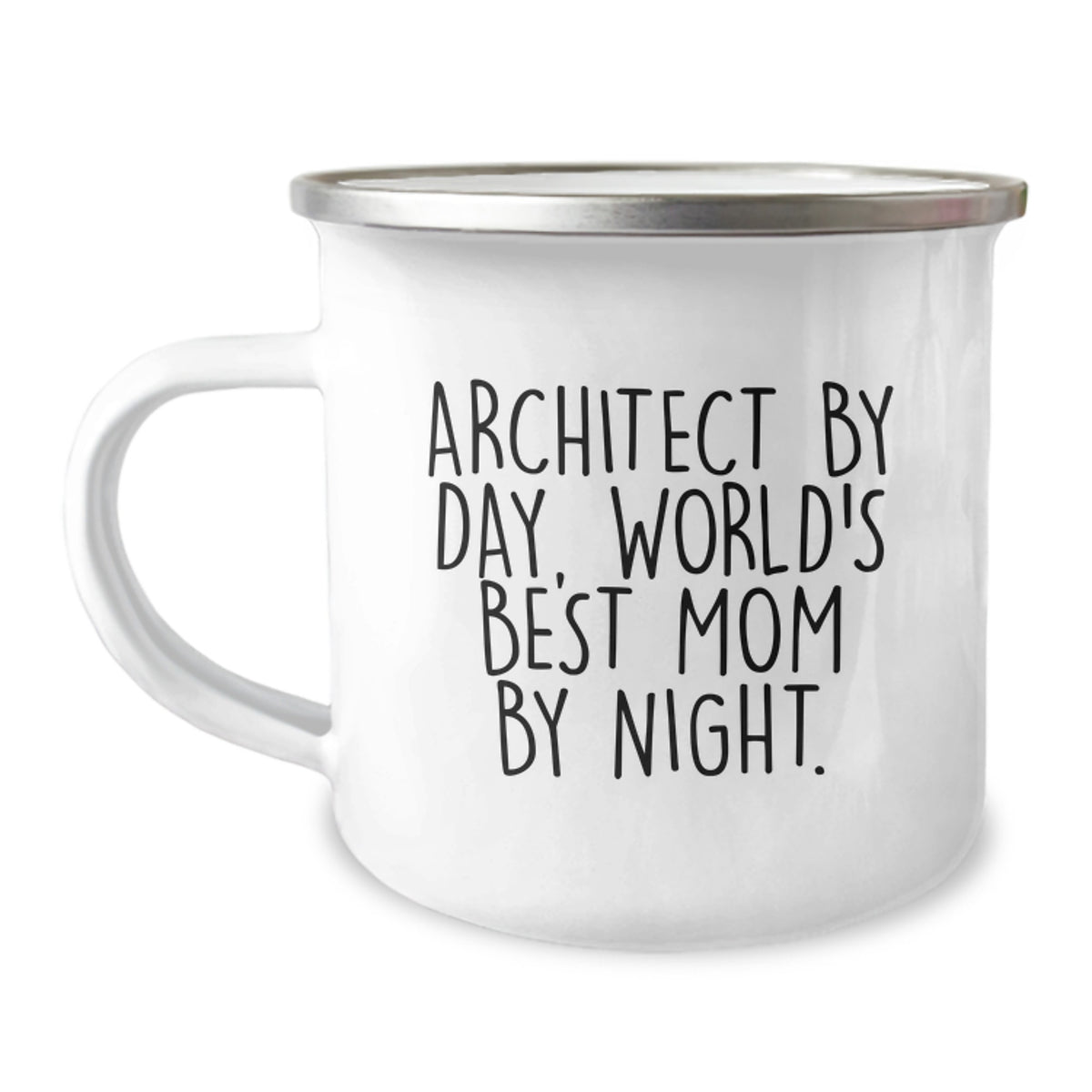 Architect Gifts from Mom, Funny Camping Mug for Graduation, 'Architect By Day, World's Best Mom By Night.' Quote, 12 oz Stainless Steel with Enamel Finish - Image 1