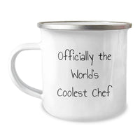 Load image into Gallery viewer, Funny Chef Gifts from Friends for Birthday - &#39;Officially The World&#39;s Coolest Chef&#39; Camping Mug, 12 oz, Stainless Steel with Enamel Finish - Image 1
