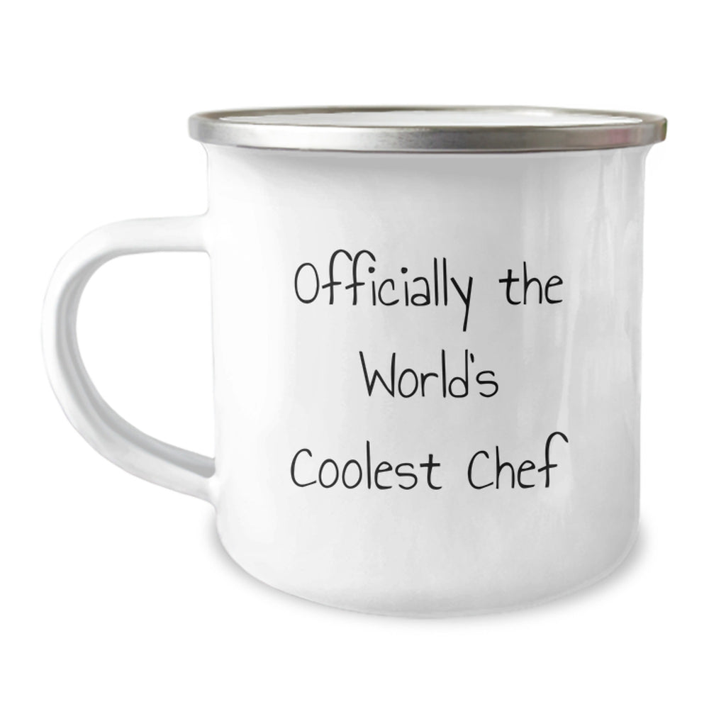 Funny Chef Gifts from Friends for Birthday - 'Officially The World's Coolest Chef' Camping Mug, 12 oz, Stainless Steel with Enamel Finish - Image 1