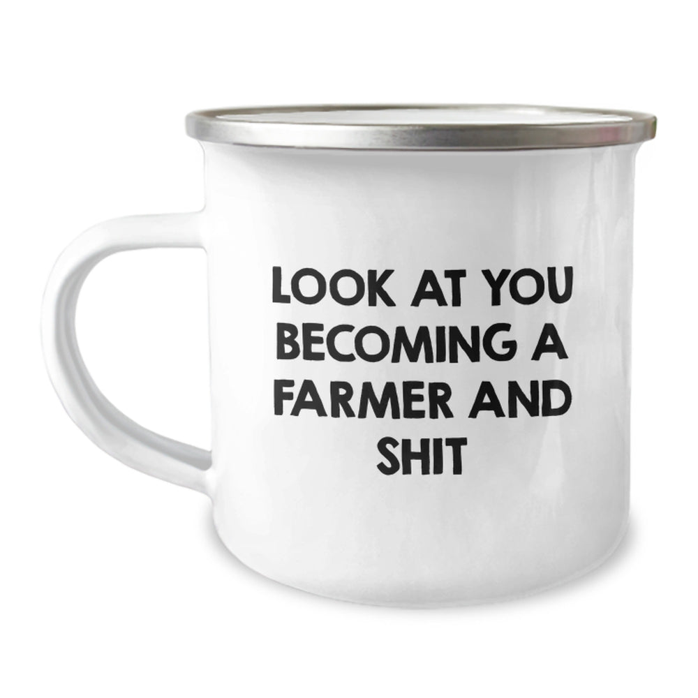 Funny Farmer Gifts - Inspirational Quote Camping Mug for Men, Women, or Friends - Gifts from Family, Coworkers, or Friends for the New Farmer, 12 oz Stainless Steel with Enamel Finish - Image 1