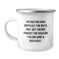 Load image into Gallery viewer, Inspirational Biologist Gifts from Friends, Camping Mug for Graduation &#39;No Matter How Difficult The Days May Get. Never Forget The Reason You Became A Biologist.&#39; - Image 1
