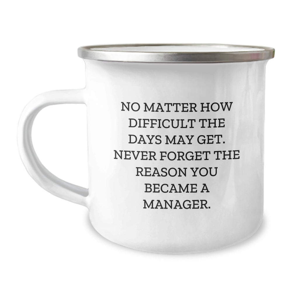 Funny Inspirational Gifts from Men to Manager Friends at Christmas - Manager Camping Mug, Never Forget The Reason You Became A Manager - Image 1