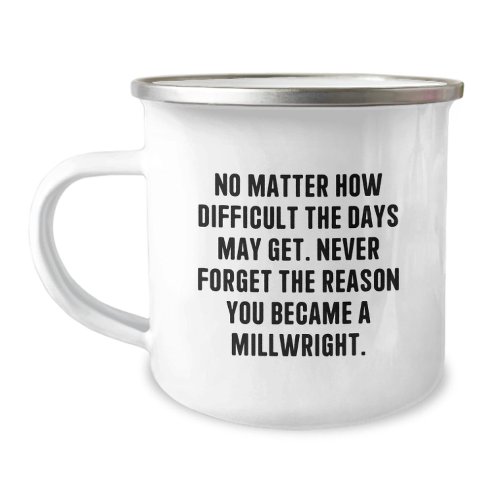 Millwright Camping Mug, Funny Inspirational Quote Gifts from Family to Men, Unique Christmas Unique Gifts for Millwright, 12 oz Stainless Steel with Enamel Finish - Image 1