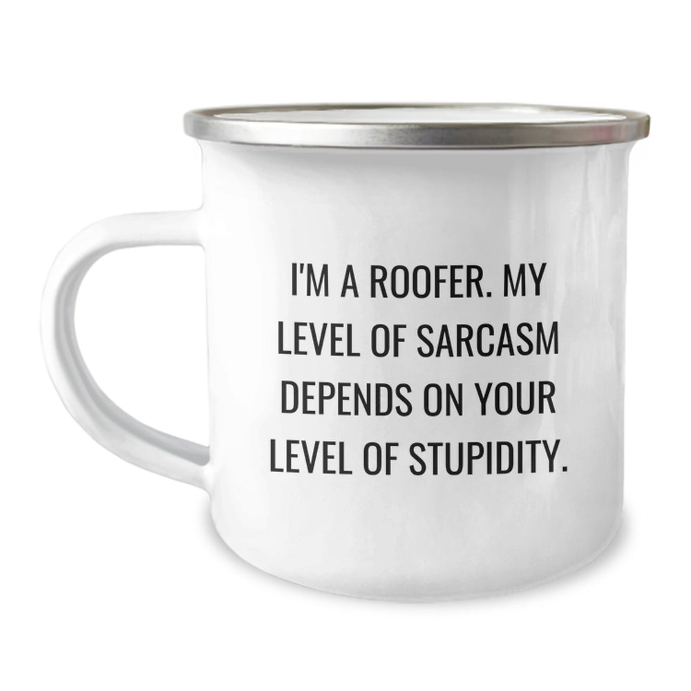 Roofers Christmas Unique Gifts from Friends, Funny Roofer Camping Mug for Men, Best Sarcasm Quotes, Enamel Finish Stainless Steel - Image 1