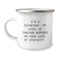 Load image into Gallery viewer, Funny Secretary Gifts from Friends, Unique Camping Mug for Secretary Graduation, &#39;I&#39;m A Secretary. My Level Of Sarcasm Depends On Your Level Of Stupidity.&#39; - Image 1
