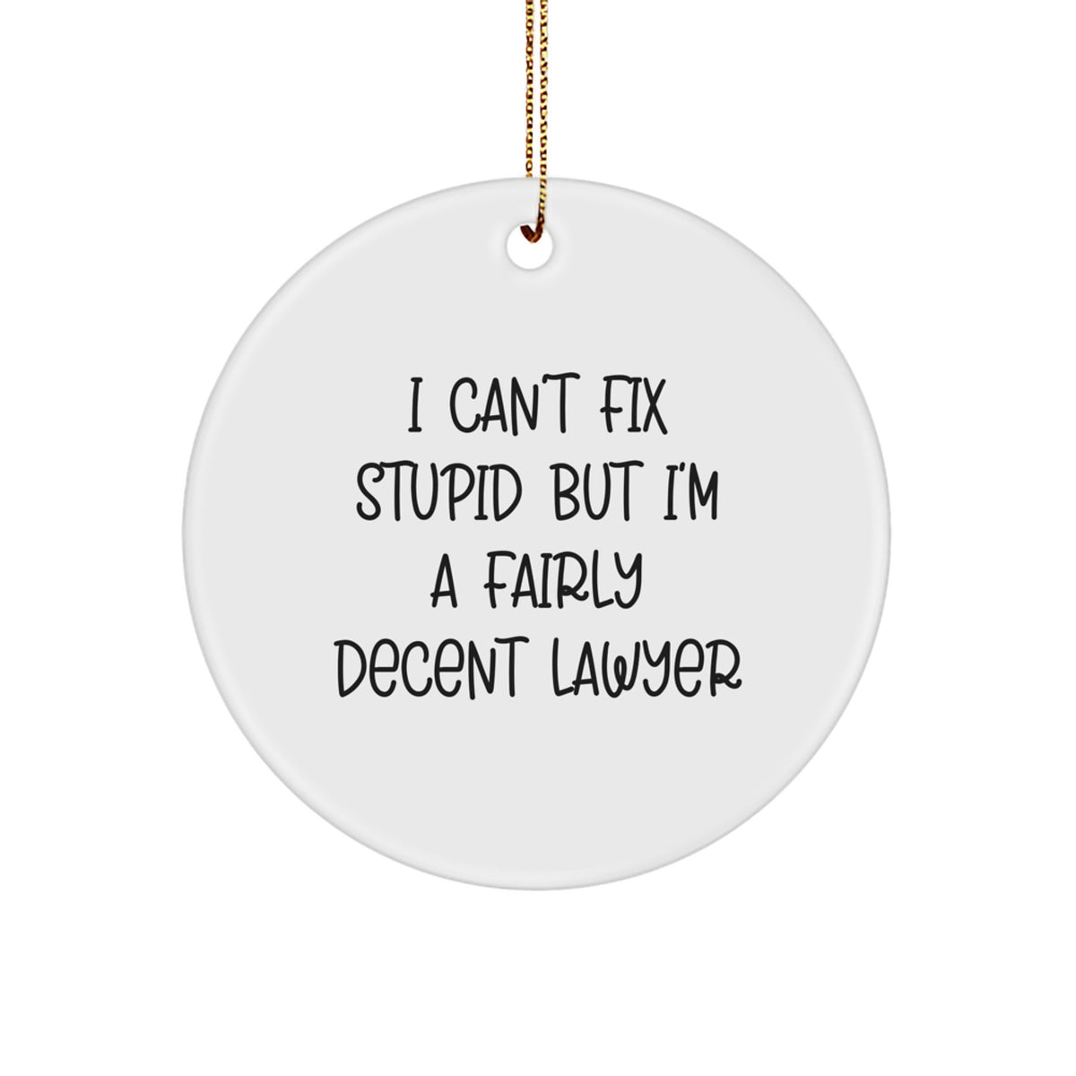 Funny Lawyer Gifts from Men - I Can't Fix Stupid But I'm A Fairly Decent Lawyer Circle Ornament Christmas Unique Gifts for Lawyer Colleagues - Image 1