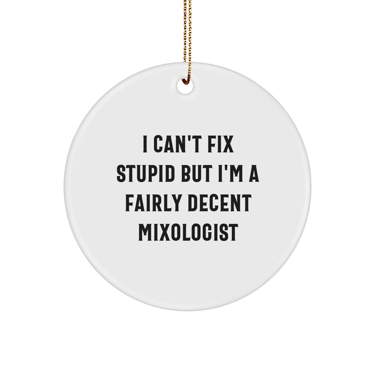 Mixologist Gifts from Friends - I Can't Fix Stupid But I'm A Fairly Decent Mixologist - Circle Ornament for Christmas - Image 1