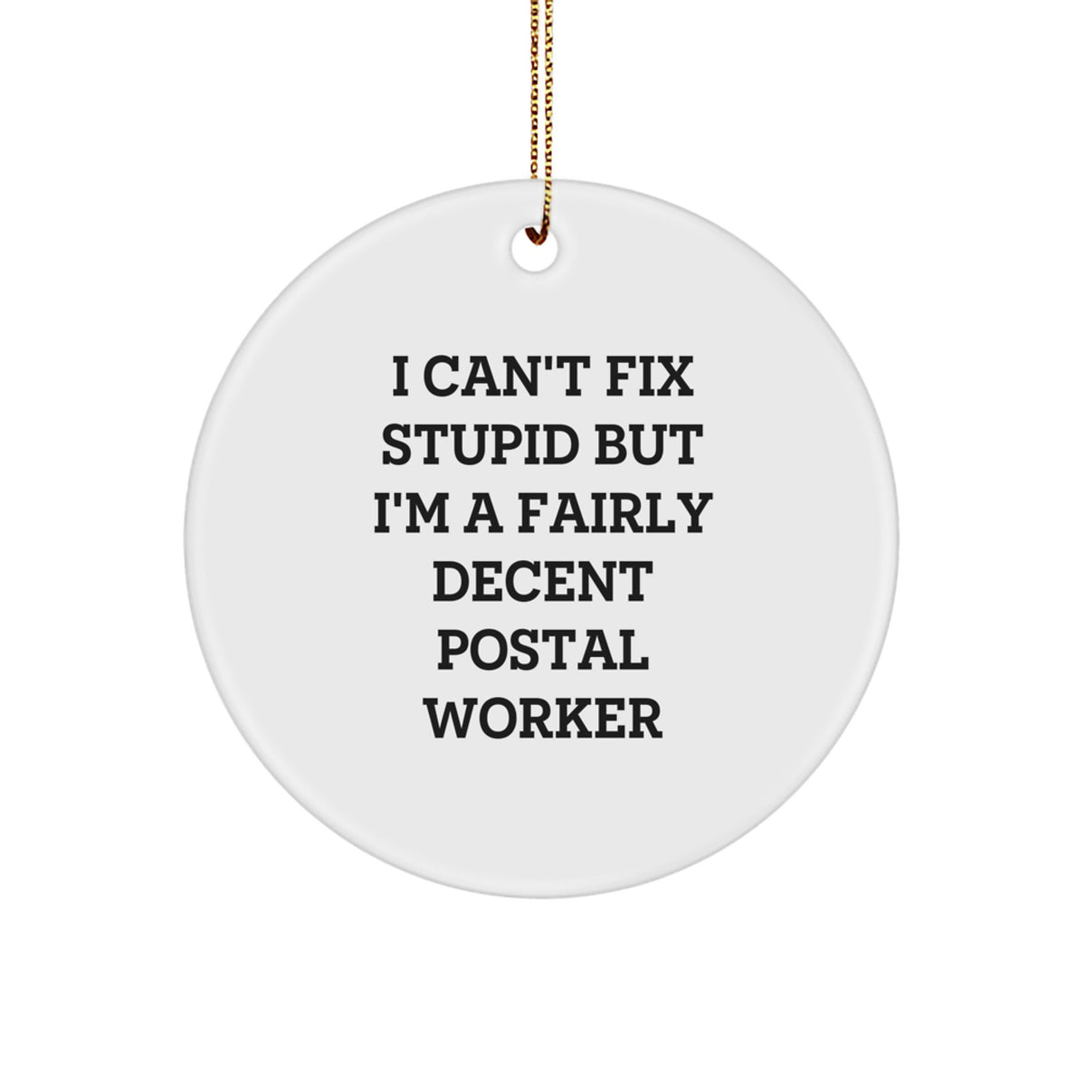 Funny Postal Worker Gifts - Circle Ornament 'I Can't Fix Stupid But I'm A Fairly Decent Postal Worker' for Christmas, Gifts from Men to Friends, Coworkers, Family - Image 1