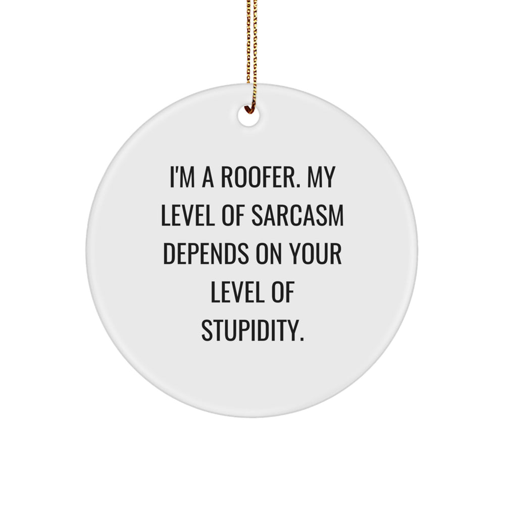 Funny Roofer Gifts for Men from Friends for Christmas Unique Circle Ornament with Sarcasm Level Quote - Image 1
