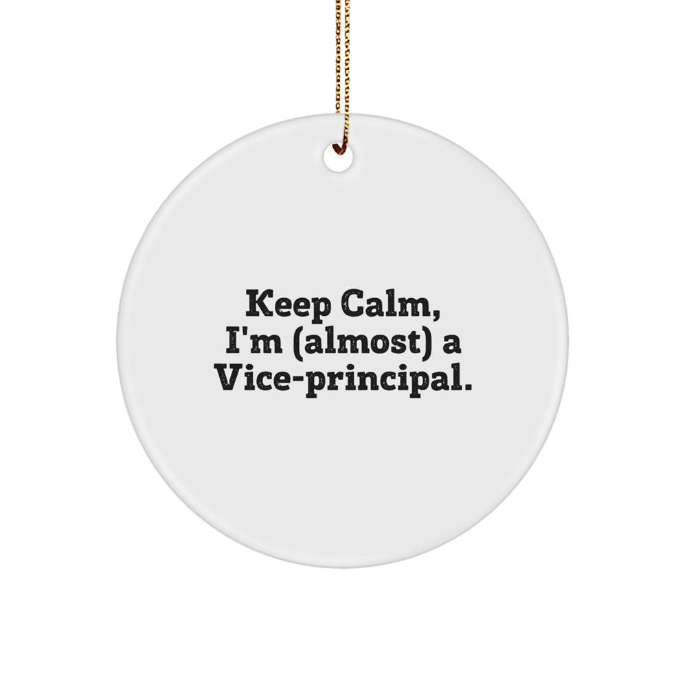 Funny Vice-principal Gifts from Friends, Keep Calm I'm almost A Vice-principal Circle Ornament, Unique Christmas Unique Gifts for Vice-principal - Image 1