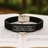 Load image into Gallery viewer, Funny Vice President Gifts for Men - Glide lock Clasp Bracelet, Black, Adjustable, Christmas Unique Gifts from Friends - Image 2

