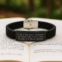 Load image into Gallery viewer, Funny Personal Trainer Gifts, Glide lock Clasp Bracelet for Men, Christmas Unique Presents from Friends, Inspirational Quote for Personal Trainer - Image 2
