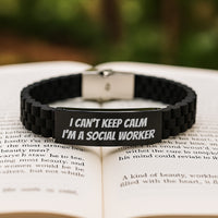 Load image into Gallery viewer, Funny Social Worker Gifts - I Can&#39;t Keep Calm I&#39;m A Social Worker Glide lock Clasp Bracelet for Birthday, Gifts from Friends to Social Worker - Image 2
